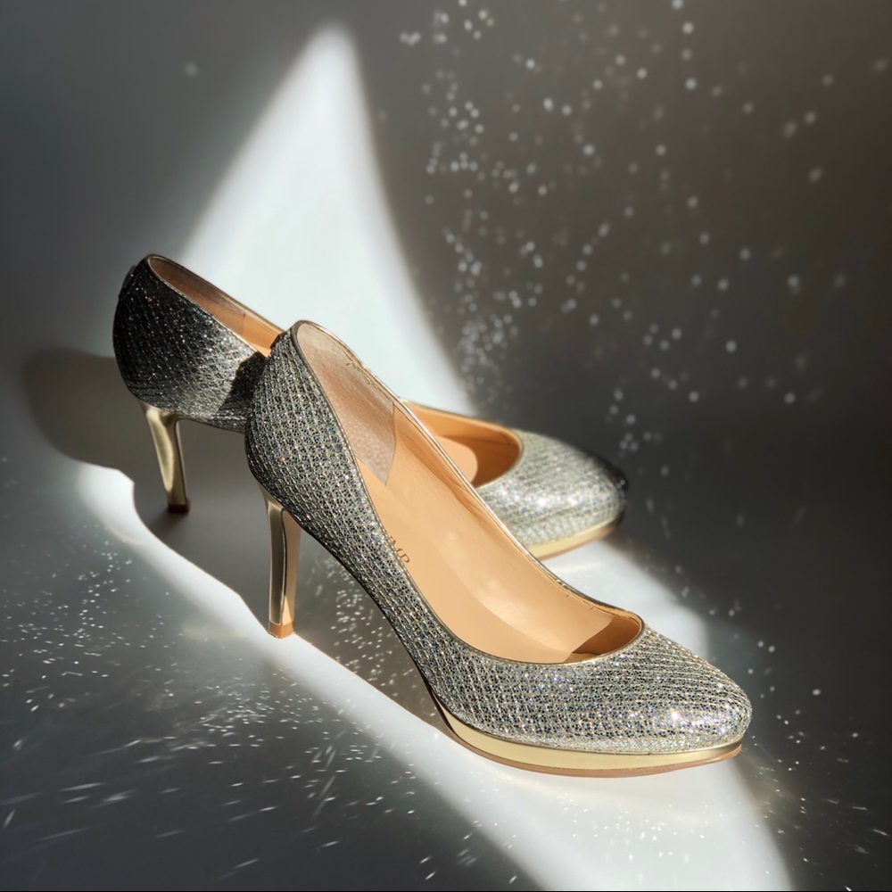 Sparkly silver and gold heels